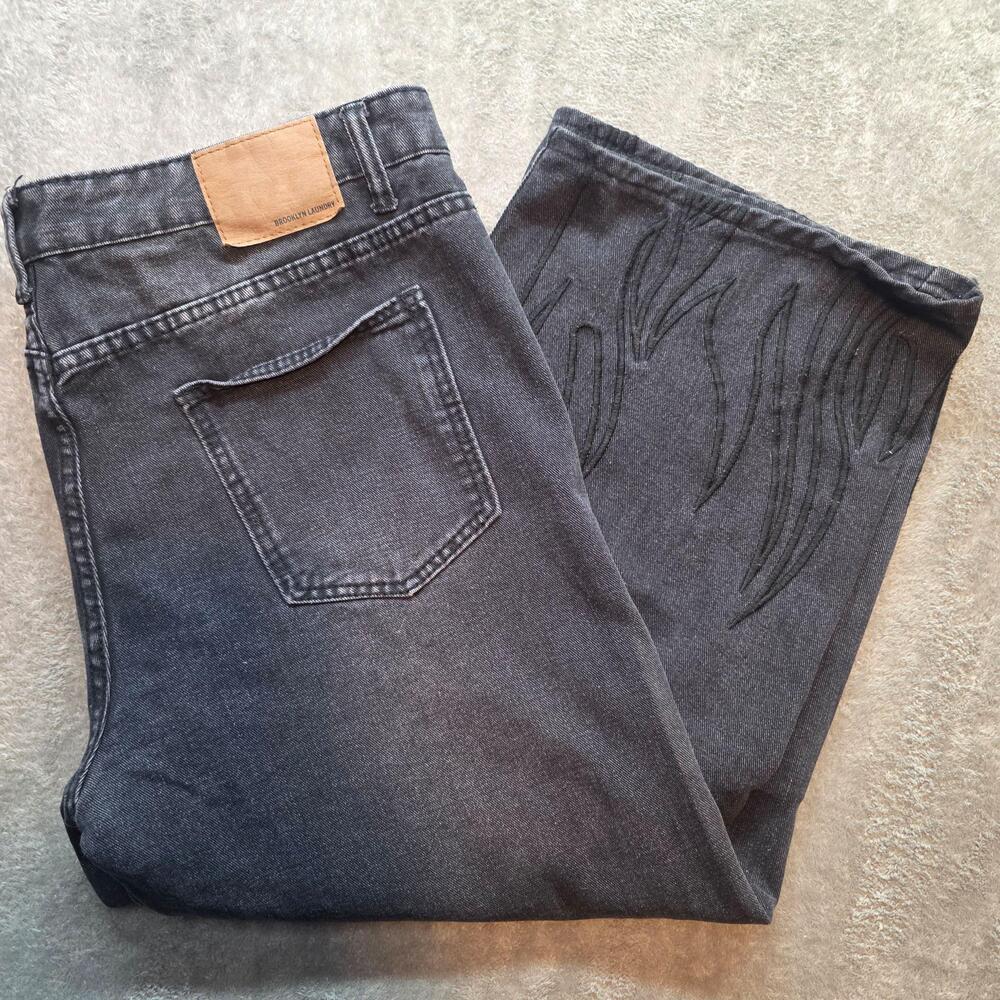 Brooklyn Laundry Flame Jeans Mens 38x27 Gray Dark Wash Cropped Relaxed Denim